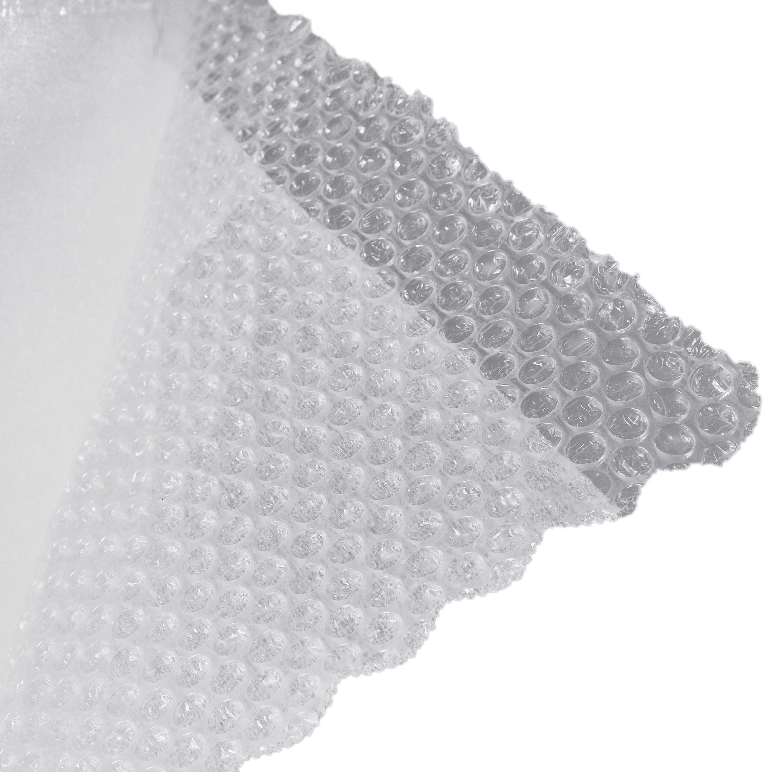 Detalle de la capa de foam en el plástico de burbujas