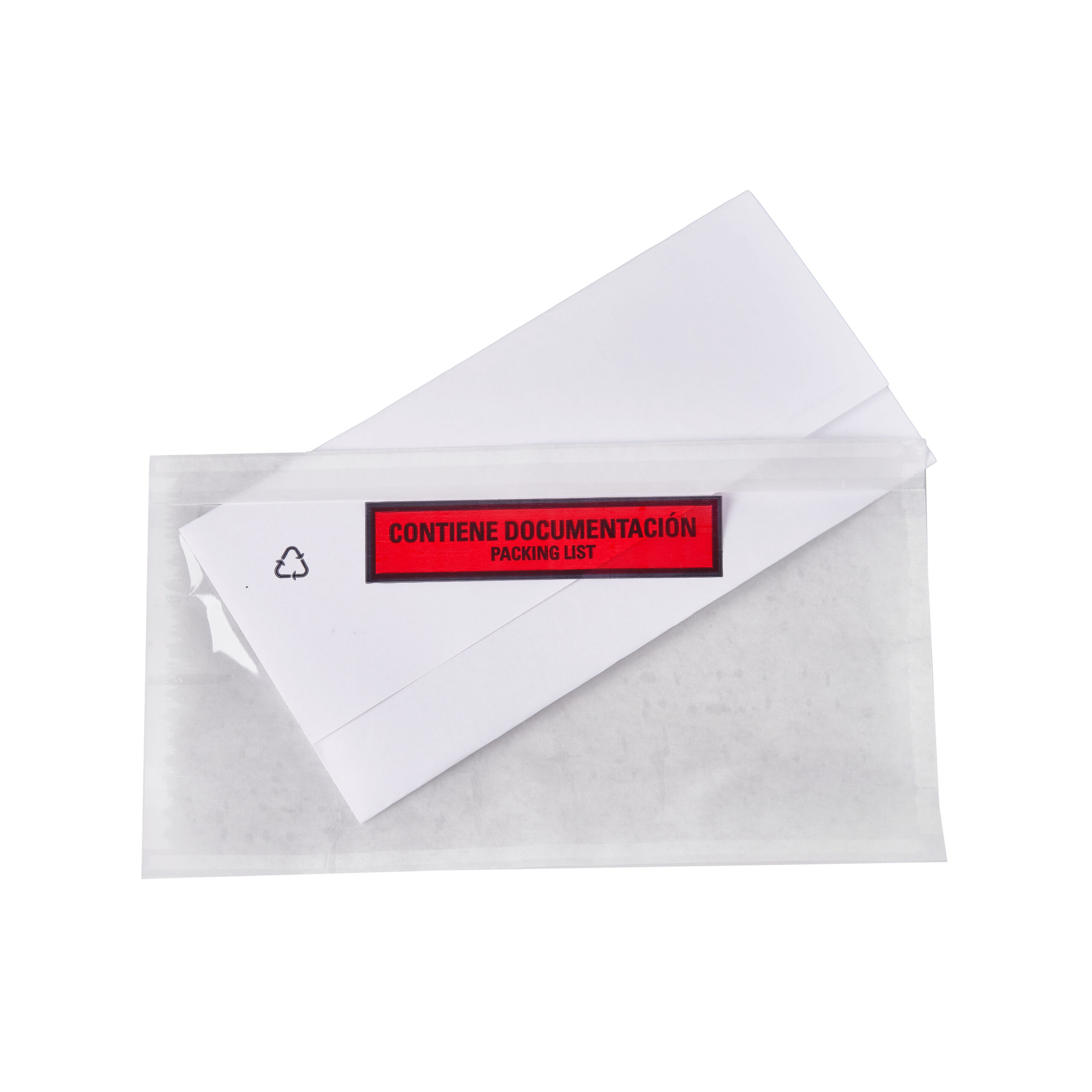 sobre packing list transparente 228x120mm con leyenda contiene documentacion