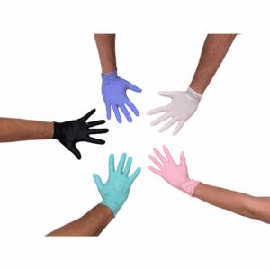 Guantes nitrilo de colores azul blanco rosa verde y negro