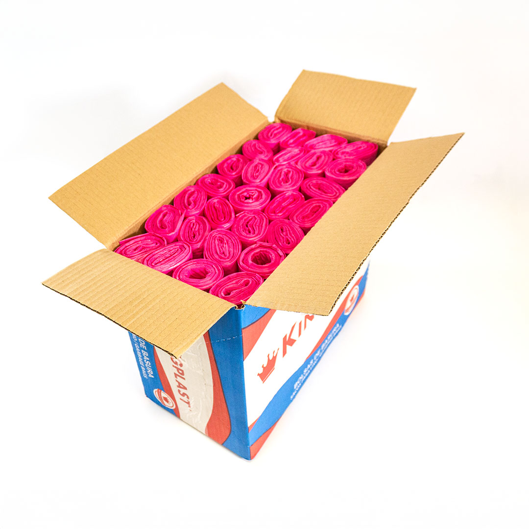 caja de bolsas de basura de 30 litros color fucsia 56 rollos (05723)