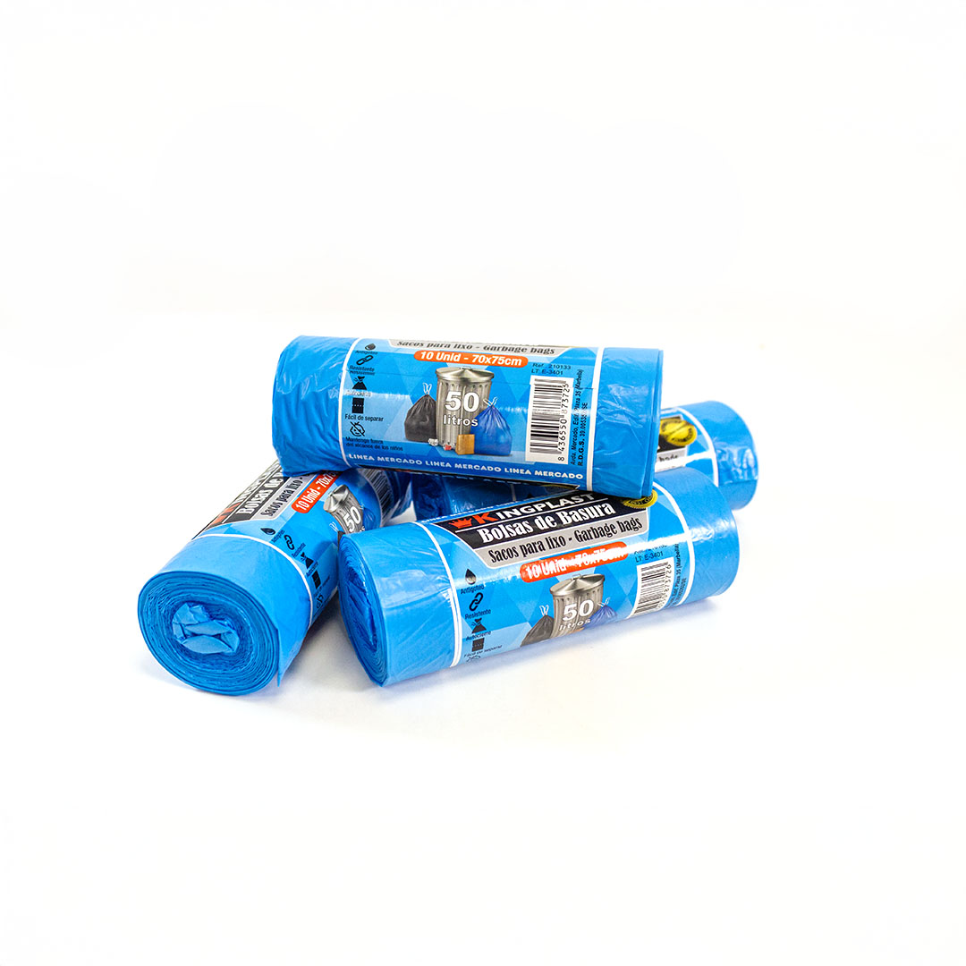 varios rollos de bolsas de basura 50 litros azul para cubos grandes (73331)