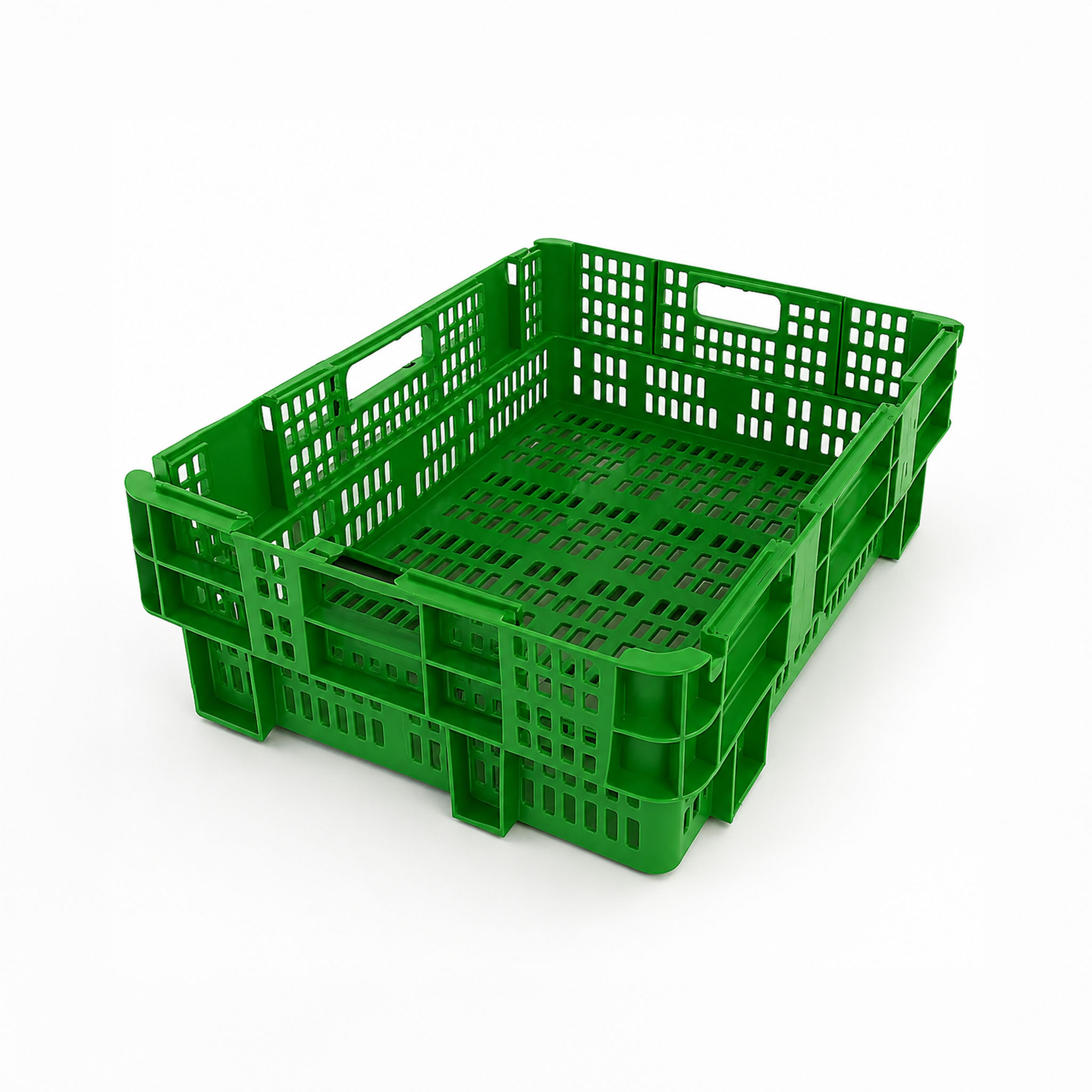 Descubre nuestra caja de plástico apilable de 400x300x1200mm. Perfecta para frutas, verduras y carnes con diseño apilable y encajable para maximizar tu espacio