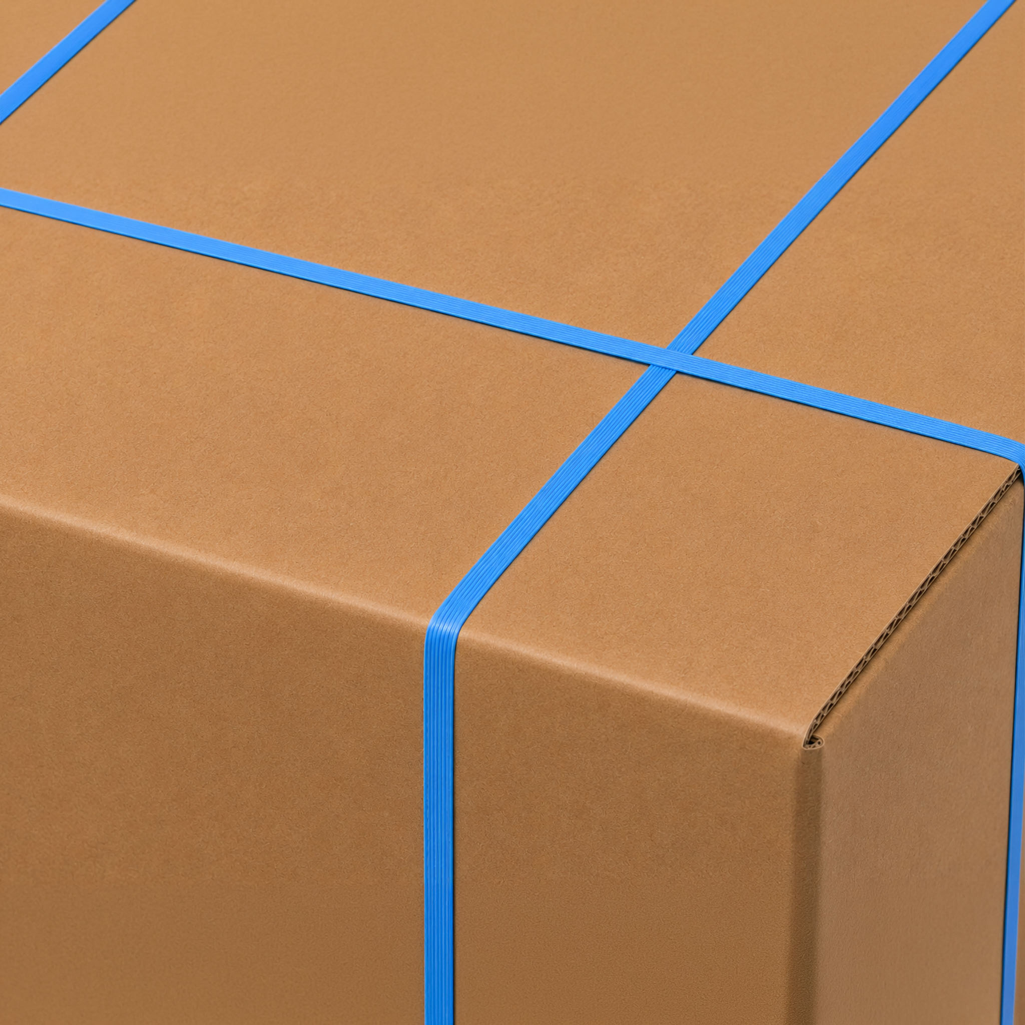 Caja flejada con flejada con fleje de poliéster para cargas pesadas