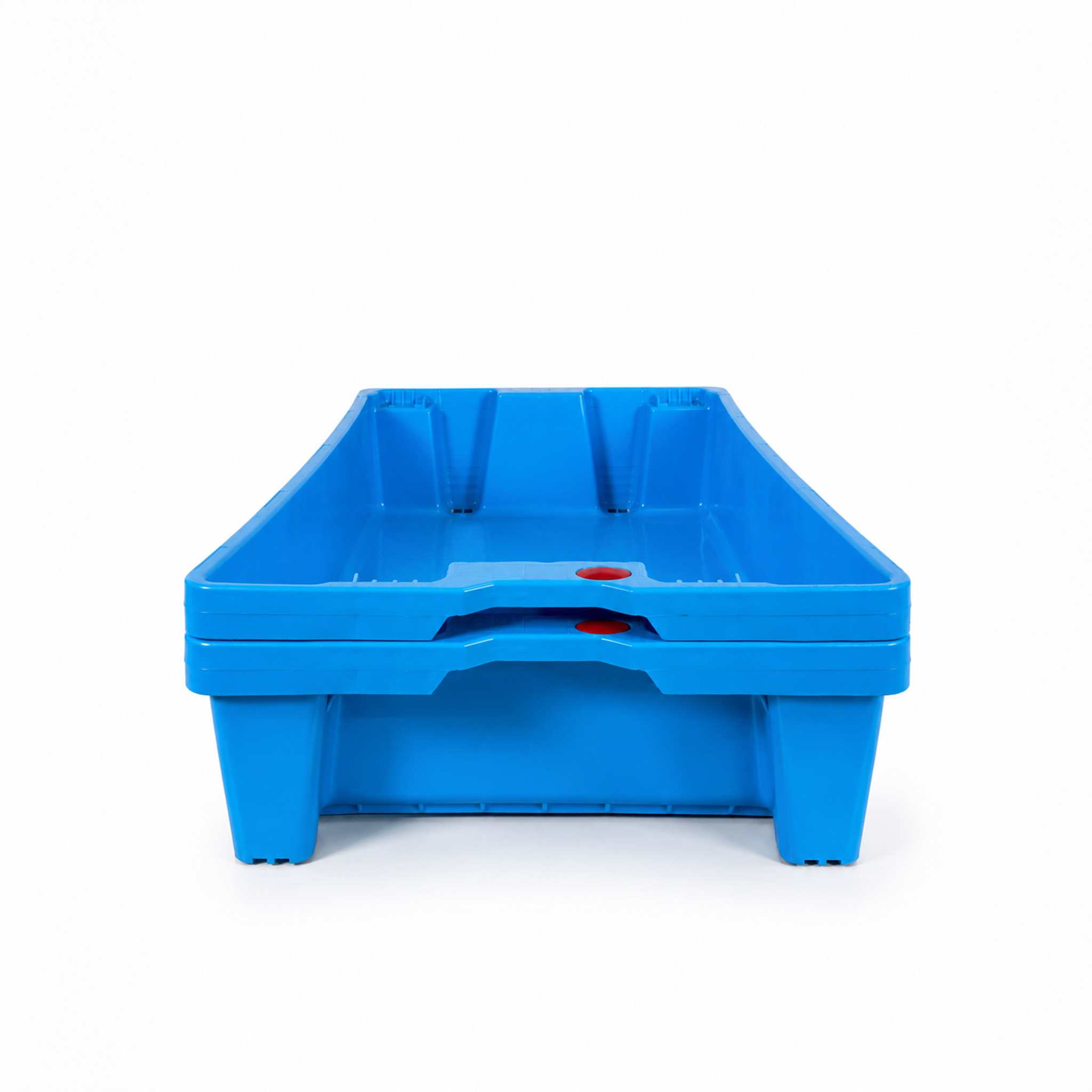 Varias cajas azules apilables y encajables